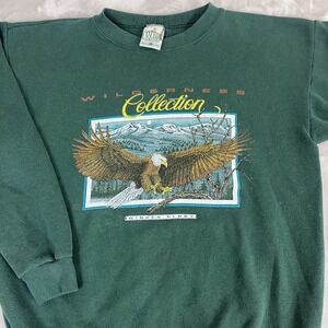 Vintage Cotton Grove Sweater Adult Large Green Wilderness Eagle Nature USA 90s